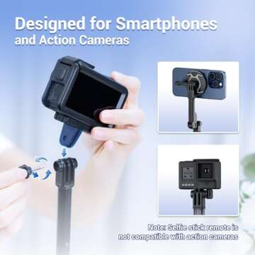 KIWIFOTOS Mini Magnetic Tripod for iPhone MagSafe Selfie Stick with Wireless Remote for iPhone 16 15 14 Travel Vlogging Video Recording Cell Phone Tripod Stand for Samsung Google Pixel