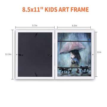 OUXIO Kids Art Frames 2 Pack, 8.5x11 Front Opening Kids Artwork Frames Changeable Childrens Art Project Frames with Storage Holds 150 Pcs, Kid Artwork Picture Display Frame, White