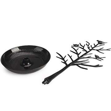 ChezAbbey Jewelry Stand Necklace Tree - Earring Organizer Holder Plastic Birds Tree Display with Tray Antique Bracelet Rings Rack Tower Decoration for Women Girl Black 11.8 Inch