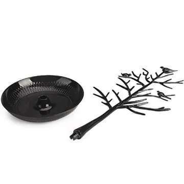 ChezAbbey Jewelry Stand Necklace Tree - Earring Organizer Holder Plastic Birds Tree Display with Tray Antique Bracelet Rings Rack Tower Decoration for Women Girl Black 11.8 Inch