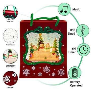 Party Spot! Christma Gift Lantern, 6H Timer Swirling Glittering Snow Globe Lantern, Musical Decoration with LED for Xmas Decorative Lamp Festival Ornament and Gifts