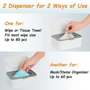 2 Pack Wipes Dispenser, Wipe Holder for Baby & Adult, Seposeve Refillable Wipe Container, Keeps Wipes Fresh, One-Handed Operation. Non-Slip, Easy Open/Close Wipes Pouch Case(2 Grey)