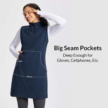 BALEAF Women's Polar Fleece Dress Long Vest Sweatshirt Tunic Dress Quarter Zip Pullover Winter Outfits Pocket Navy Blue XL