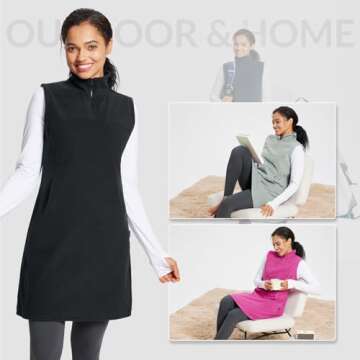 BALEAF Women's Polar Fleece Dress Long Vest Sweatshirt Tunic Dress Quarter Zip Pullover Winter Outfits Pocket Navy Blue XL