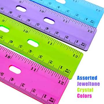 GIFTEXPRESS Pack of 6, Jeweltones Color Ruler, 12 Inches. Color Transparent Ruler Plastic for Kids