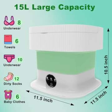Small Washing Machine, 15L Portable Washing Machine and Spin Dryer, Foldable Mini Washer Machine, Co...