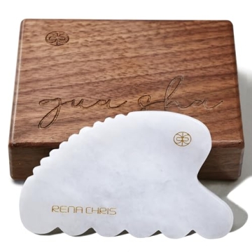 Rena Chris Gua Sha Facial Tool, Natural White Jade Stone Body Gua Sha with Exquisite Wooden Box, Lar...