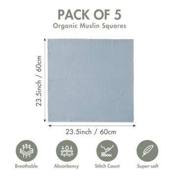 Muslin Receiving Blankets, Neutral Blanket Swaddling for Newborn Boys and Girls, 5 Pack Breathable a...