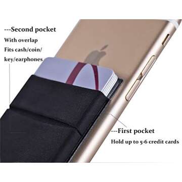 Fulgamo 2Pack Adhesive Phone Pocket,Cell Phone Stick On Card Wallet Sleeve,Credit Cards/ID Card Holder(Double Secure) with Sticker for Back of iPhone,Android and All Smartphones-Black