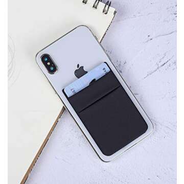Fulgamo 2Pack Adhesive Phone Pocket,Cell Phone Stick On Card Wallet Sleeve,Credit Cards/ID Card Holder(Double Secure) with Sticker for Back of iPhone,Android and All Smartphones-Black