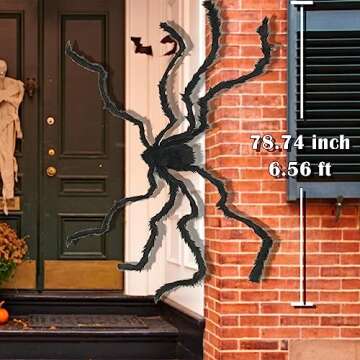2 Pack Giant Spiders Halloween Decorations Outdoor Indoor 6.5Ft Extra Large Poseable Fuzzy Black Spi...