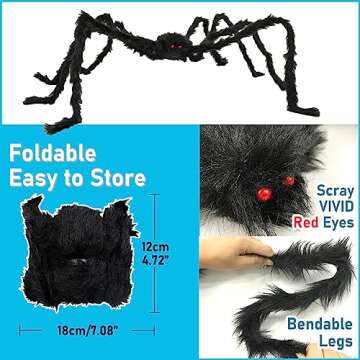 2 Pack Giant Spiders Halloween Decorations Outdoor Indoor 6.5Ft Extra Large Poseable Fuzzy Black Spider Scray Party Favor Haunt House Home Garden Web Decor