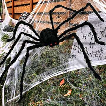 2 Pack Giant Spiders Halloween Decorations Outdoor Indoor 6.5Ft Extra Large Poseable Fuzzy Black Spider Scray Party Favor Haunt House Home Garden Web Decor