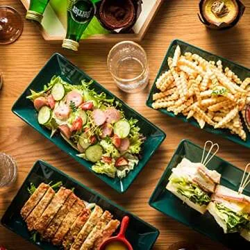 Gomakren Serving Platter for Party Serving Dishes and Platters Christmas Serving Trays for Entertaining 10 inch Set of 2 Porcelain Sushi Taco Turkey Salad Appetizer Chips Dip Plate Green