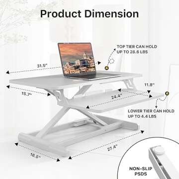 JOY worker Standing Desk Converter, 32" Wide Height Adjustable Sit Stand Up Desk Riser with Keyboard...