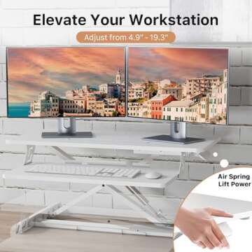 JOY worker Standing Desk Converter, 32" Wide Height Adjustable Sit Stand Up Desk Riser with Keyboard Tray, Desktop Workstation Riser for Home Office Computer Laptop, Particle Board, White