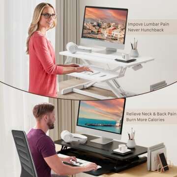 JOY worker Standing Desk Converter, 32" Wide Height Adjustable Sit Stand Up Desk Riser with Keyboard Tray, Desktop Workstation Riser for Home Office Computer Laptop, Particle Board, White