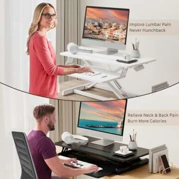 JOY worker Standing Desk Converter, 32" Wide Height Adjustable Sit Stand Up Desk Riser with Keyboard Tray, Desktop Workstation Riser for Home Office Computer Laptop, Particle Board, White