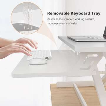 JOY worker Standing Desk Converter, 32" Wide Height Adjustable Sit Stand Up Desk Riser with Keyboard Tray, Desktop Workstation Riser for Home Office Computer Laptop, Particle Board, White