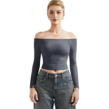 SUUKSESS Women Off Shoulder Long Sleeve Shirt Soft Stretchy