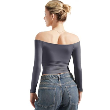 SUUKSESS Women Off Shoulder Long Sleeve Shirt Soft Stretchy