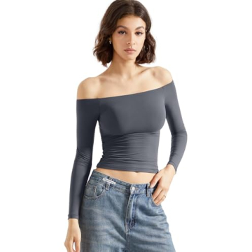 SUUKSESS Women Off Shoulder Long Sleeve Shirt Soft Stretchy