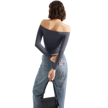 SUUKSESS Women Off Shoulder Long Sleeve Shirt Soft Stretchy