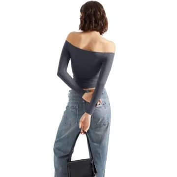 SUUKSESS Women Off Shoulder Long Sleeve Shirt Soft Stretchy