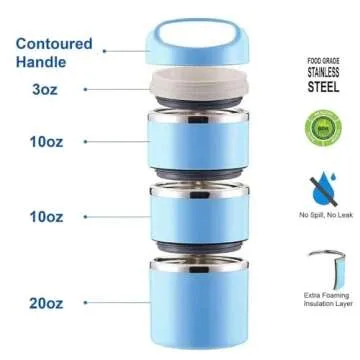 Lille Home Stackable Stainless Steel Thermal Compartment Lunch/Snack Box, 3-Tier Insulated Bento/Foo...