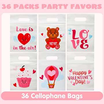 JOYIN 36 Pcs Valentine's Day Cellophane Gift Bag, Candy Bag with 6 Themed Designs for Kids Party Fav...