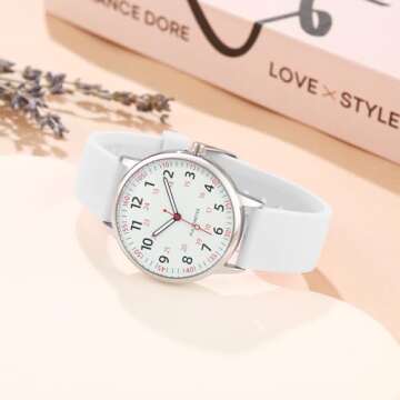 TWOPTION Nurse Watch for Women Waterproof Analog Silicone Watch with Second Hand Nursing Second Hand Watch for Nursing(White)