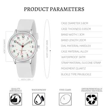 TWOPTION Nurse Watch for Women Waterproof Analog Silicone Watch with Second Hand Nursing Second Hand Watch for Nursing(White)