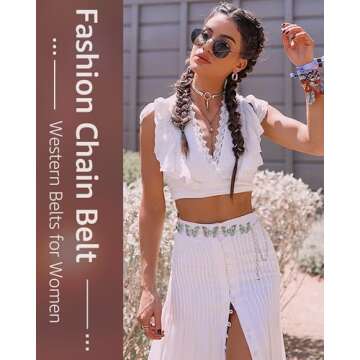 AWAYTR Western Turquoise Belt - Fashion Butterfly Cowgirl Concho Chain