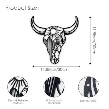 Cow Skull Desert Metal Wall Art Decor, Rustic Metal Western Longhorn Wall Decor, Southwestern Native...