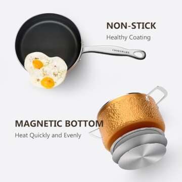 COOKSMARK 10 Piece Hammered Copper Cookware Set with Nonstick Coating, Induction Pots and Pans Set Dishwasher Safe