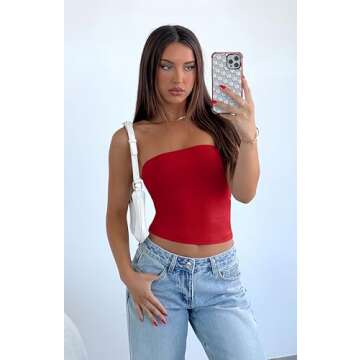 WIHOLL 3 Pack Tube Tops for Women Going Out Summer Outfits Strapless Crop Tops for Women Slim Fit Sleeveless Tank Tops Black,White,Red M