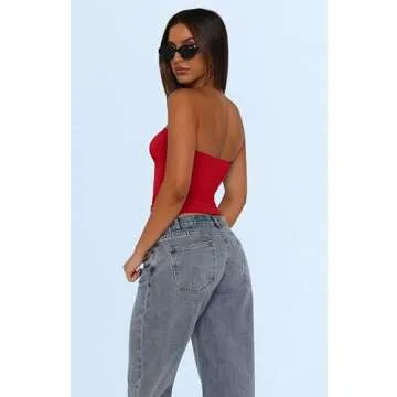 WIHOLL 3 Pack Tube Tops for Women Going Out Summer Outfits Strapless Crop Tops for Women Slim Fit Sleeveless Tank Tops Black,White,Red M