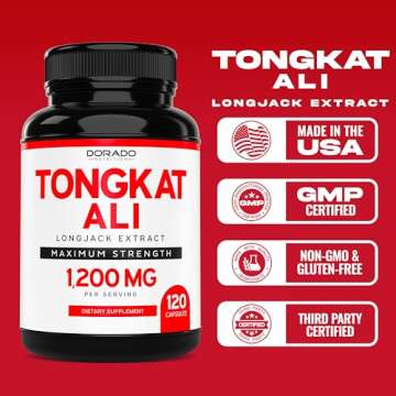 Tongkat Ali For Men 1200mg (200 to 1 Extract) - 120 Capsules - Longjack Supplement - Premium Tonkat-Ali Supplement - Support Strength, Drive, Athletic Performance & Muscle Mass - Gluten Free & Non-GMO