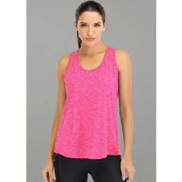 ICTIVE Workout Tops for Women Loose Fit Racerback Mesh Backless Muscle Tank Athletic Exercise Gym Shirts Rose M