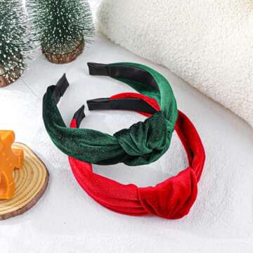 YanJie Christmas Headbands for Women Velvet Red Knotted Headband Green Christmas Velvet Wide Hair Band for Women Girls Fashion Headbands Holiday Gift