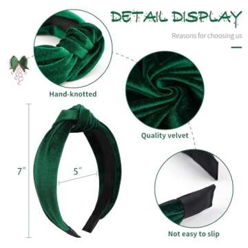 YanJie Christmas Headbands for Women Velvet Red Knotted Headband Green Christmas Velvet Wide Hair Band for Women Girls Fashion Headbands Holiday Gift