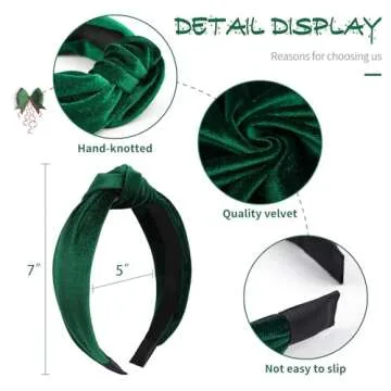 YanJie Christmas Headbands for Women Velvet Red Knotted Headband Green Christmas Velvet Wide Hair Band for Women Girls Fashion Headbands Holiday Gift