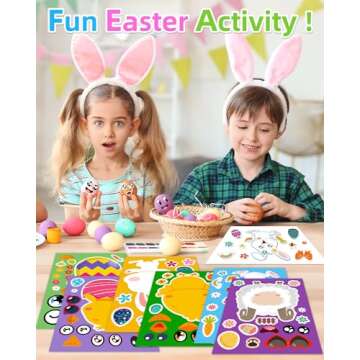 36 Sheets Easter Stickers Crafts for Kids, Easter Basket Stuffers Make Your Own Easter Egg Bunny Sti...