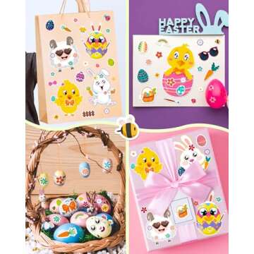 36 Sheets Easter Stickers Crafts for Kids, Easter Basket Stuffers Make Your Own Easter Egg Bunny Stickers for Toddlers, Easter Activities Games Party Favors Decorating Gifts for Kids Boys Girls