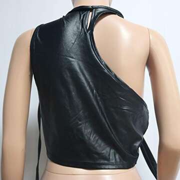 MESLIMA Sexy 2 Piece Outfits for Women - PU Leather Sleeveless Irregular Tank Top Bandage Leggings Set Tracksuits Black 2XL