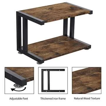 Giikin Adjustable Anti-Skid Printer Stand with 2 Tier Storage Shelves, Rustic Brown, 17.3 x 11 x 11 in