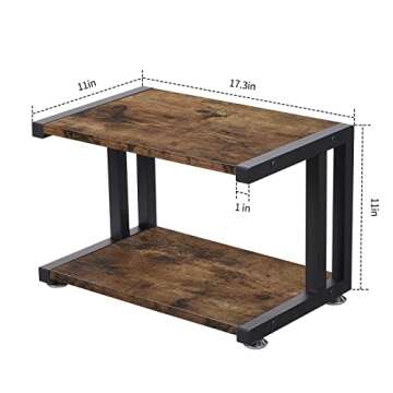 Giikin Adjustable Anti-Skid Printer Stand with 2 Tier Storage Shelves, Rustic Brown, 17.3 x 11 x 11 in