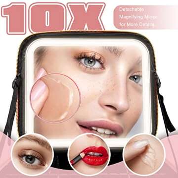 YUSONG Travel Makeup Bag with Mirror of LED Lighted, Makeup Train Case with Adjustable Dividers, Mak...