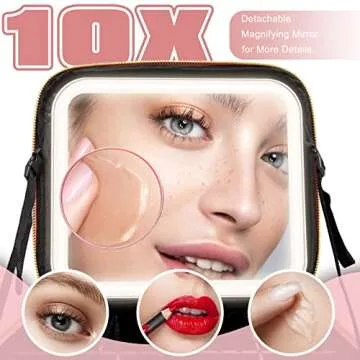 YUSONG Travel Makeup Bag with Mirror of LED Lighted, Makeup Train Case with Adjustable Dividers, Mak...