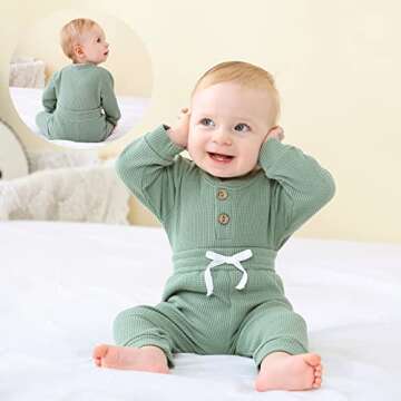 HZYKOK Newborn Infant Baby Boy Girl Clothes Unisex Fall Winter 2 Pieces Outfits Onesie Solid Knitted...